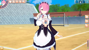 【エロゲーコイカツ！】リゼロ ラム(Re Zero Ram)のおっぱい揉んで仁王立ち手コキフェラ奉仕してもらってからのセックス！爆乳エロアニメ【ヘンタイゲーム】